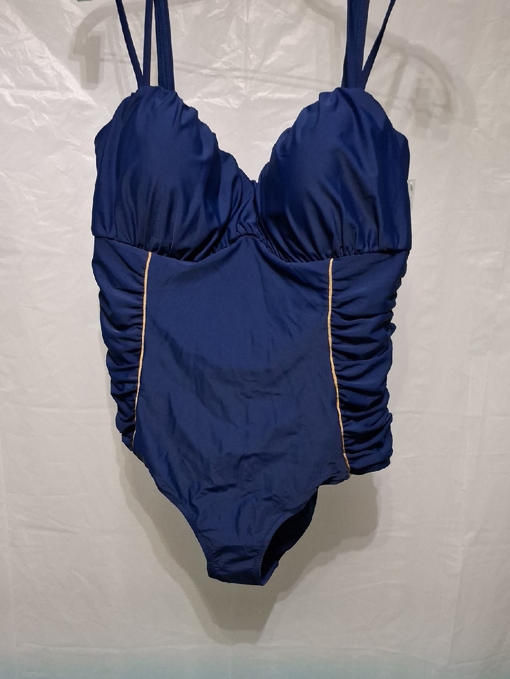Jessica Simpson Navy Blue One-Piece Swimsuit with Gold Trim